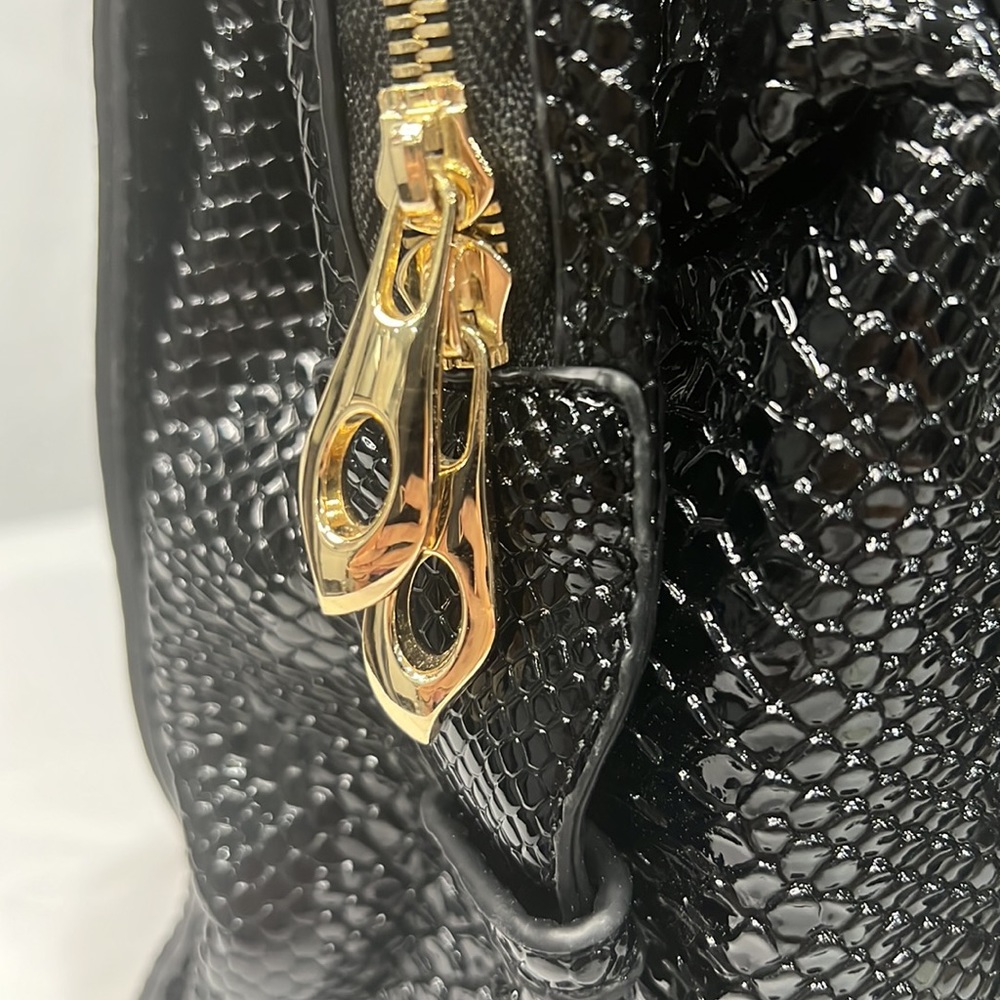 RARE! Michael Kors Limited Edition Blk Leather Tote Reptile Embossed Patent Lthr - Picture 9 of 13